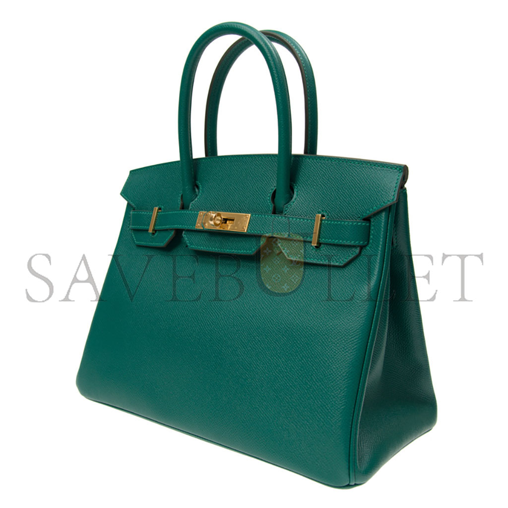 HERMES BIRKIN 30 EPSOM VELVET GREEN GOLD BUCKLE BAG BK30Z6EPGP (30*23*15cm)